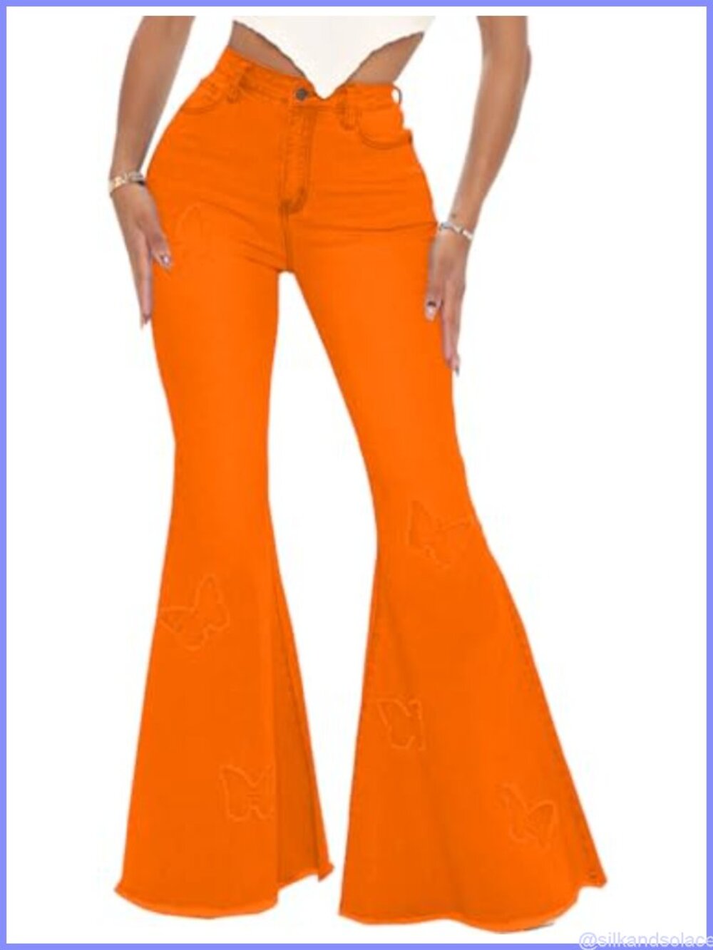 Women's High Waisted Bell Bottom Jeans Wide Leg Flare Raw Hem Denim Pants